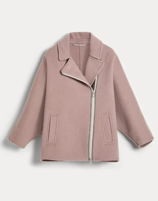 Hand-crafted coat in virgin wool and cashmere double cloth with monili