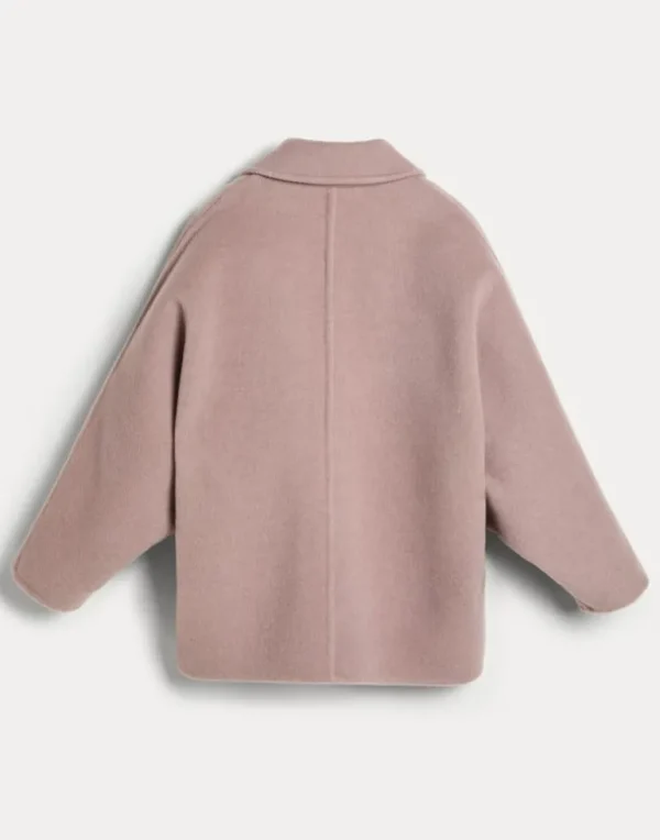 Hand-crafted coat in virgin wool and cashmere double cloth with monili