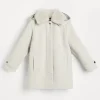 Hand-crafted parka in virgin wool and cashmere double cloth with detachable cashmere shearling-lined hood and monili