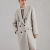 Hand-crafted virgin wool and cashmere double cloth coat with monili