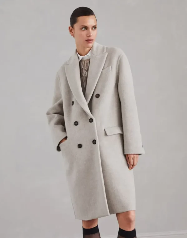 Hand-crafted virgin wool and cashmere double cloth coat with monili