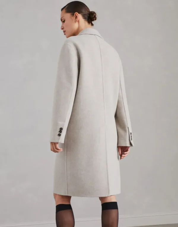 Hand-crafted virgin wool and cashmere double cloth coat with monili