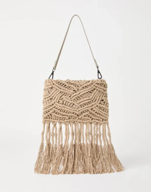 Handmade Dazzling Macramé OPERA knit bag in silk and linen