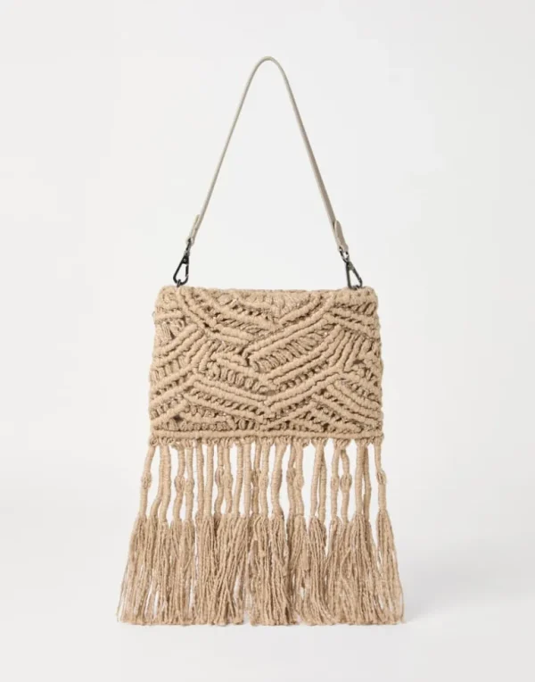 Handmade Dazzling Macramé OPERA knit bag in silk and linen