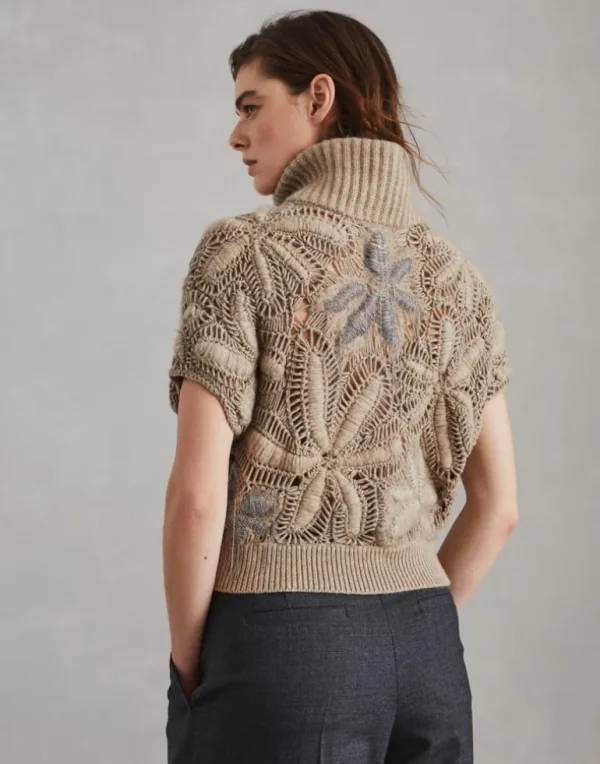 Handmade Flower Crochet OPERA cardigan in cashmere Feather yarn