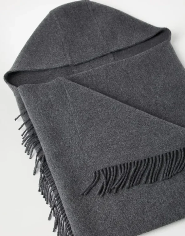 Hooded wool and cashmere knit scarf