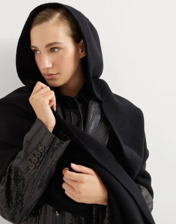 Hooded wool and cashmere knit scarf