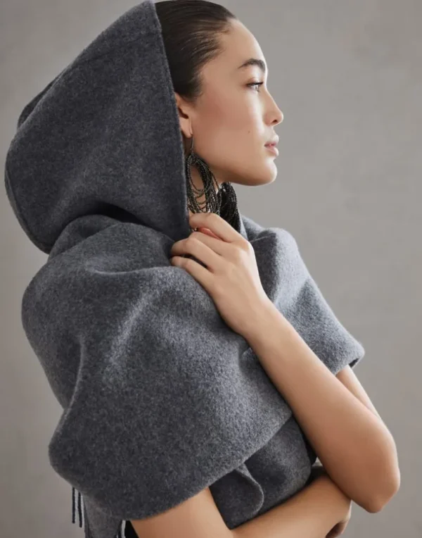 Hooded wool and cashmere knit scarf