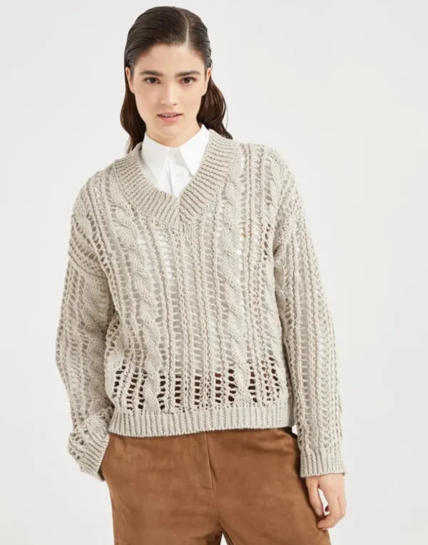 Jute and cotton cable & mesh sweater