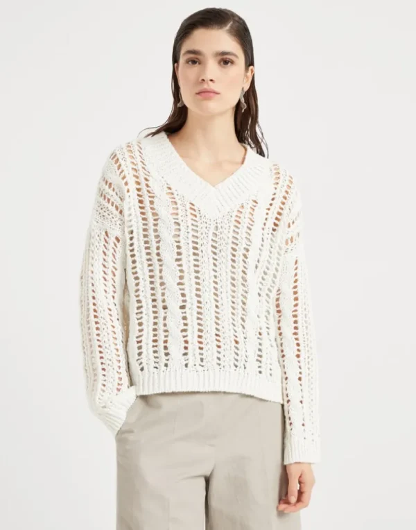 Jute and cotton cable & mesh sweater