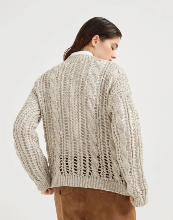 Jute and cotton cable & mesh sweater