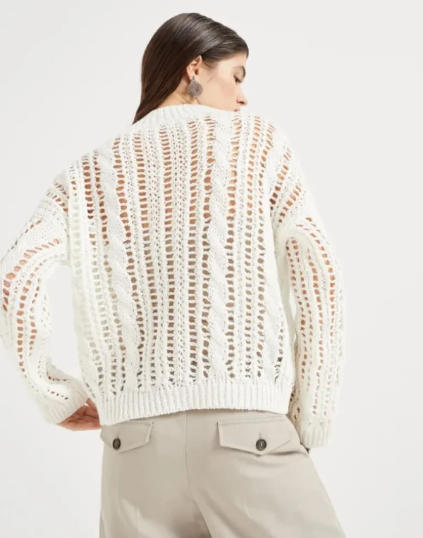 Jute and cotton cable & mesh sweater