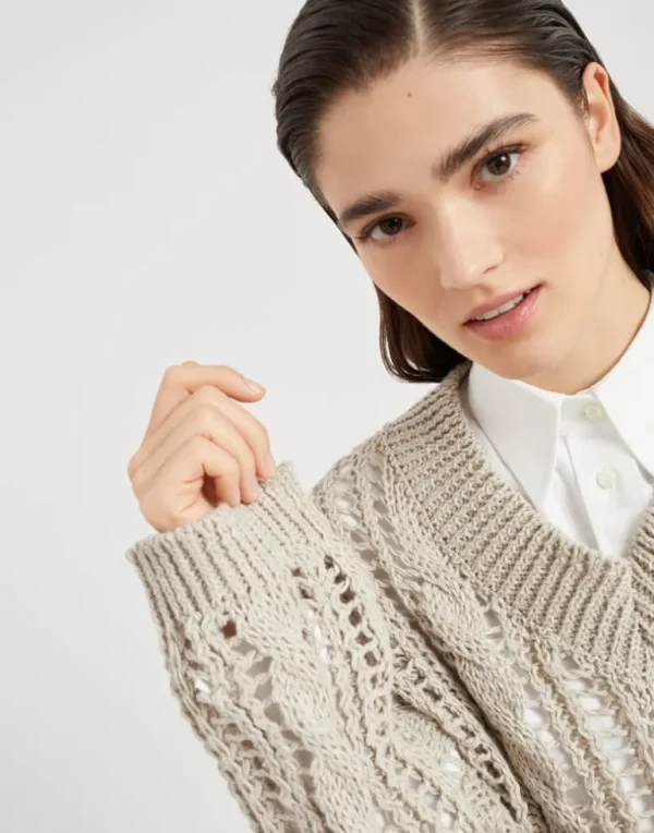 Jute and cotton cable & mesh sweater