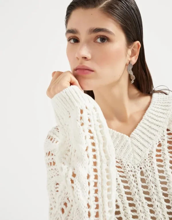 Jute and cotton cable & mesh sweater