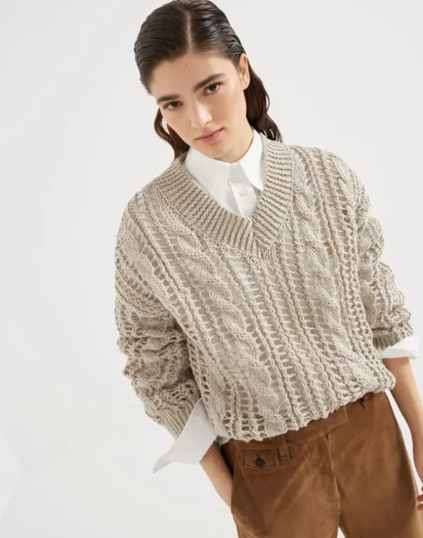 Jute and cotton cable & mesh sweater