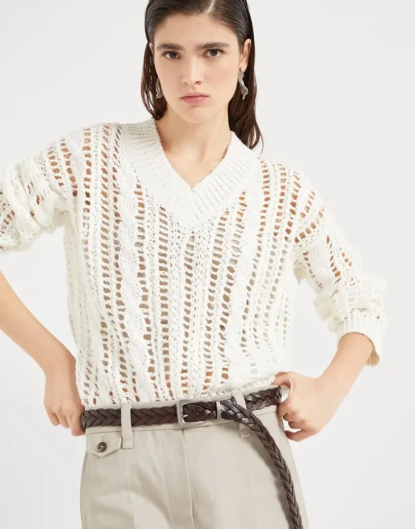 Jute and cotton cable & mesh sweater