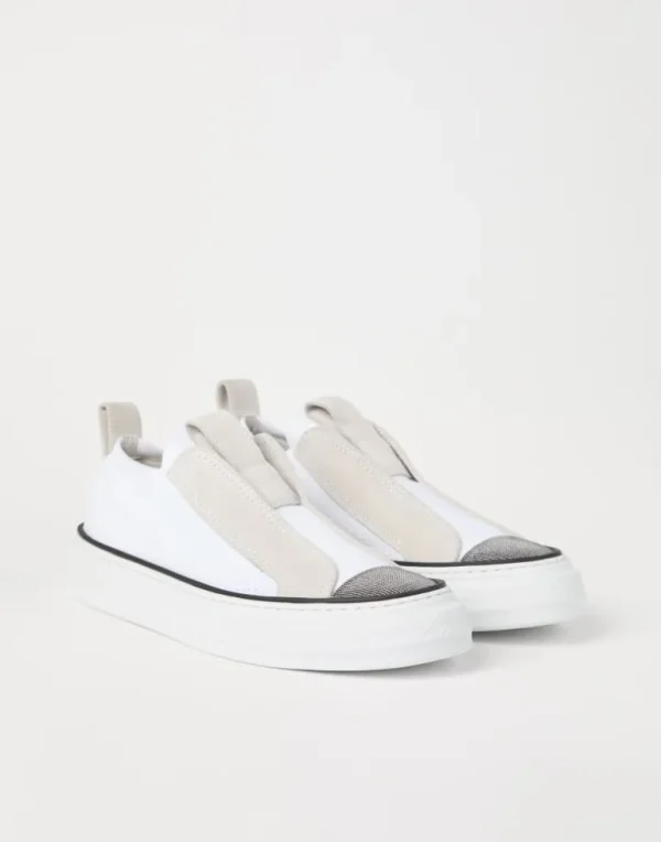 Knit and suede slip-on sneakers with precious toe