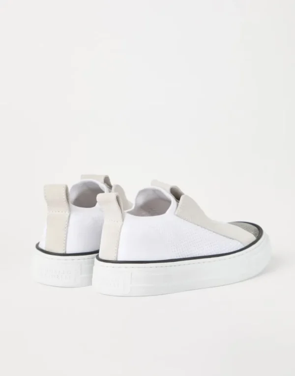 Knit and suede slip-on sneakers with precious toe