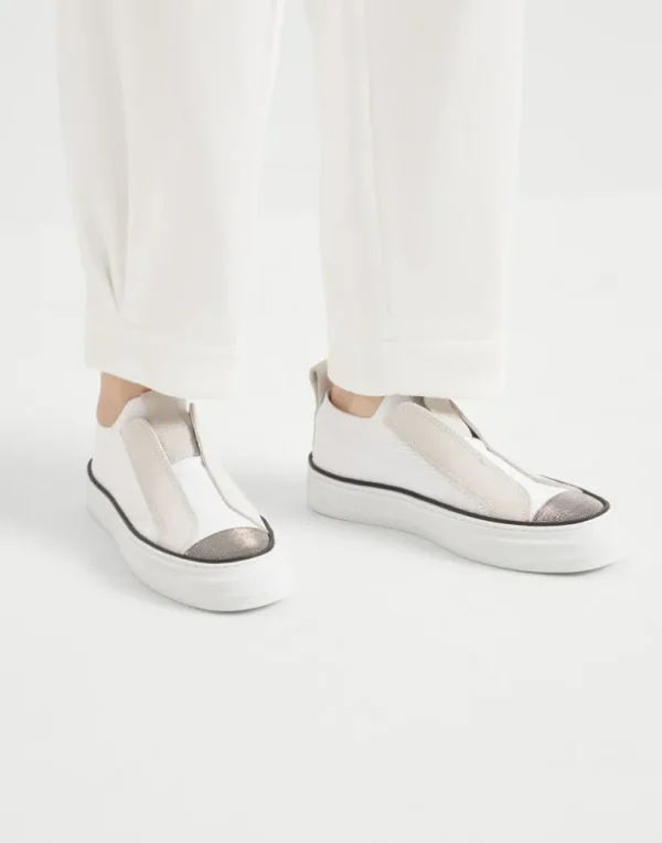 Knit and suede slip-on sneakers with precious toe