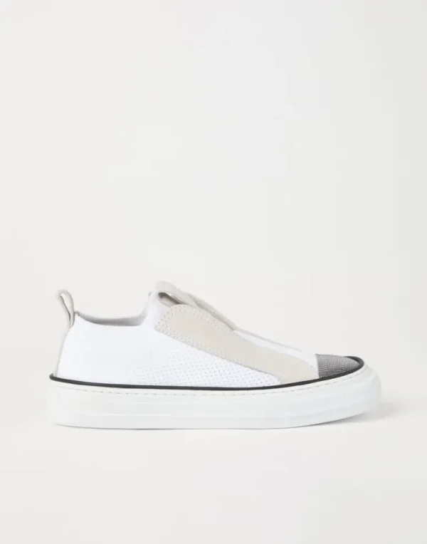 Knit and suede slip-on sneakers with precious toe