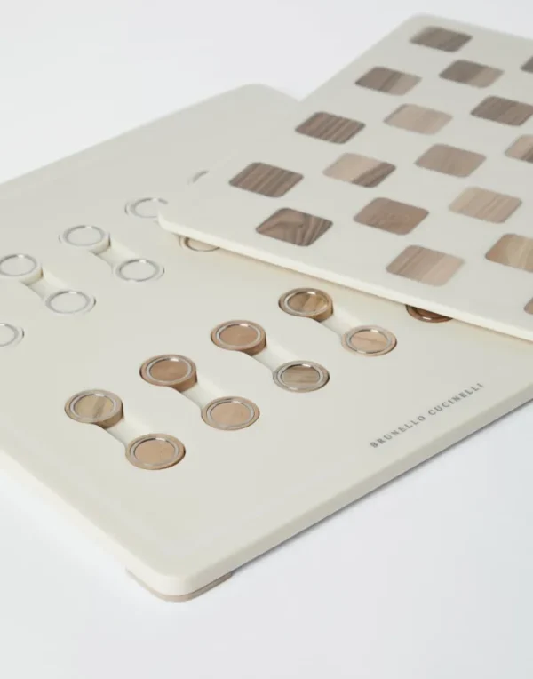 Krion®, walnut wood and steel draughts set