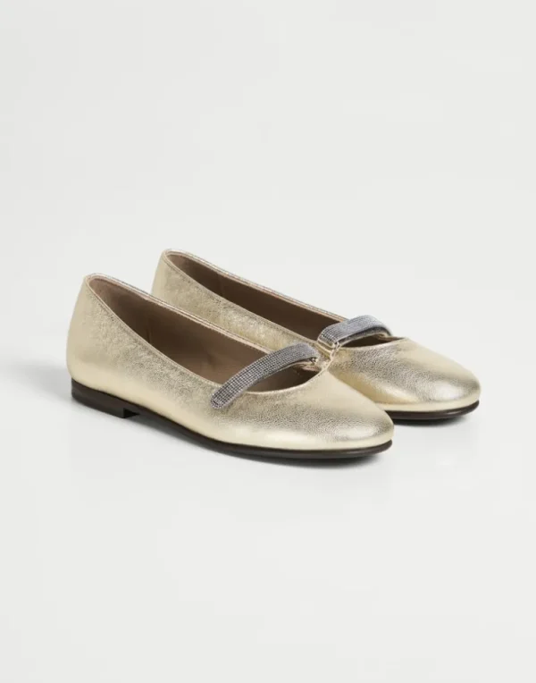 Lamé calfskin flats with monili