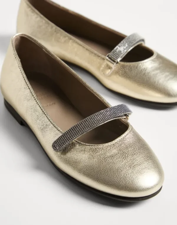 Lamé calfskin flats with monili