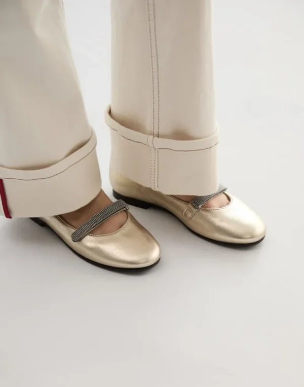 Lamé calfskin flats with monili