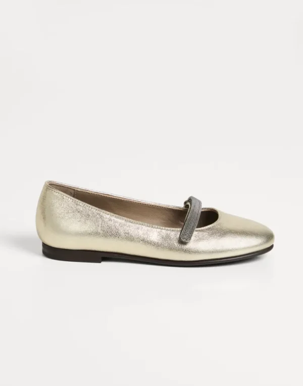 Lamé calfskin flats with monili