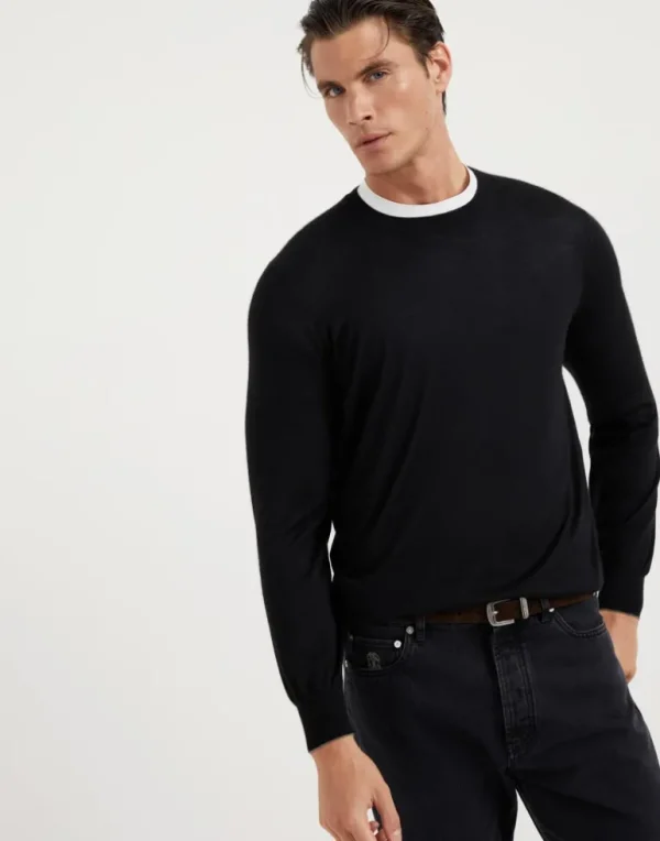 Lightweight cashmere and silk crew neck sweater