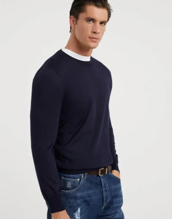 Lightweight cashmere and silk crew neck sweater