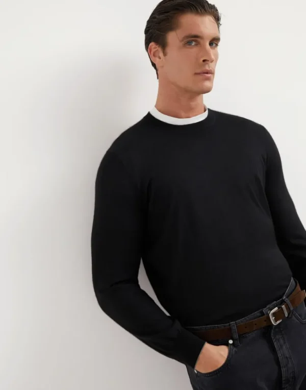 Lightweight cashmere and silk crew neck sweater