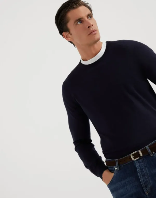 Lightweight cashmere and silk crew neck sweater