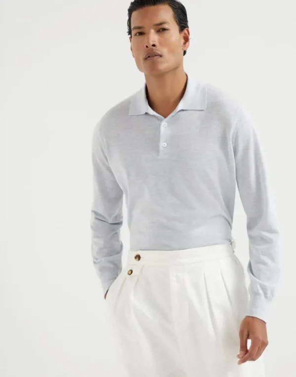 Lightweight cashmere, silk and linen knit polo shirt