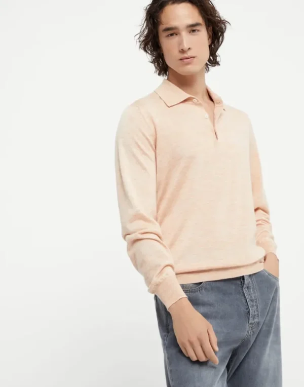 Lightweight cashmere, silk and linen knit polo shirt