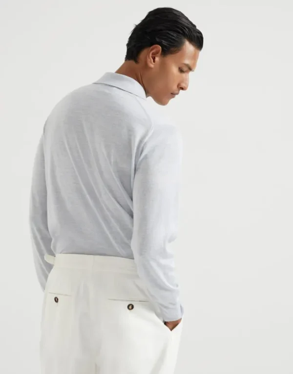 Lightweight cashmere, silk and linen knit polo shirt