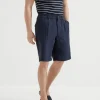 Lightweight délavé linen Bermuda shorts with elasticated waistband