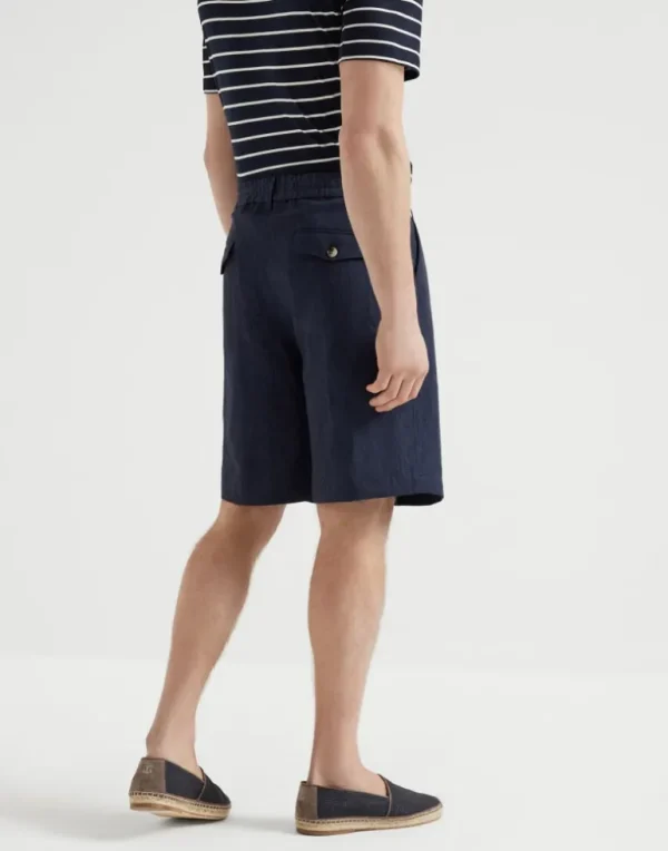 Lightweight délavé linen Bermuda shorts with elasticated waistband