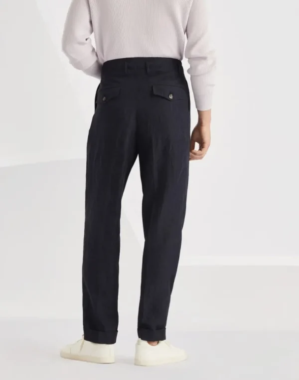 Lightweight délavé linen tailor fit trousers with double pleats