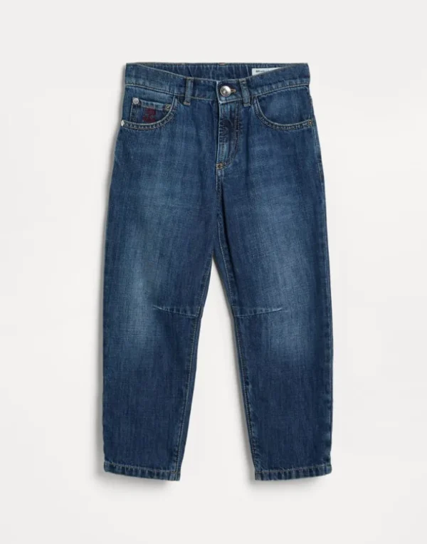 Lightweight denim five-pocket trousers