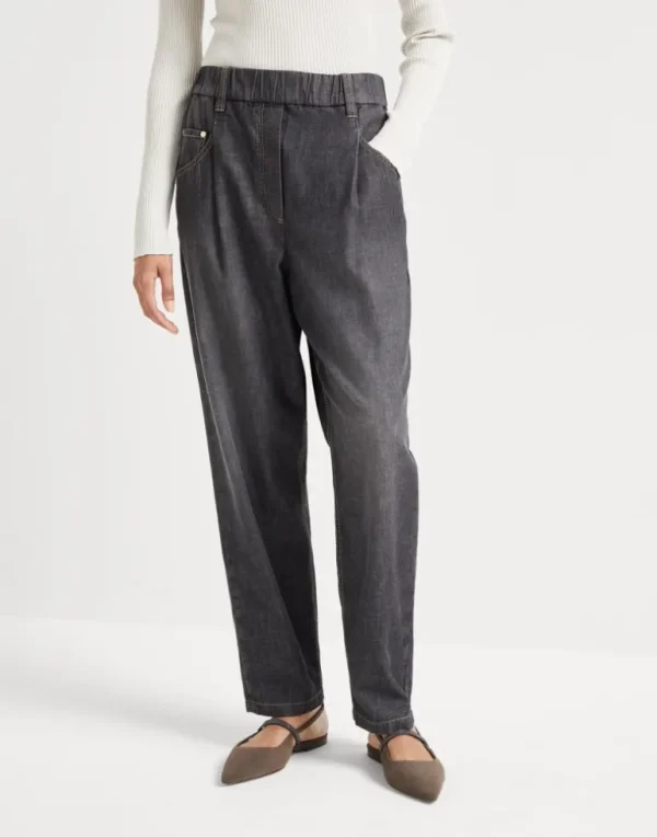 Lightweight denim five-pocket trousers