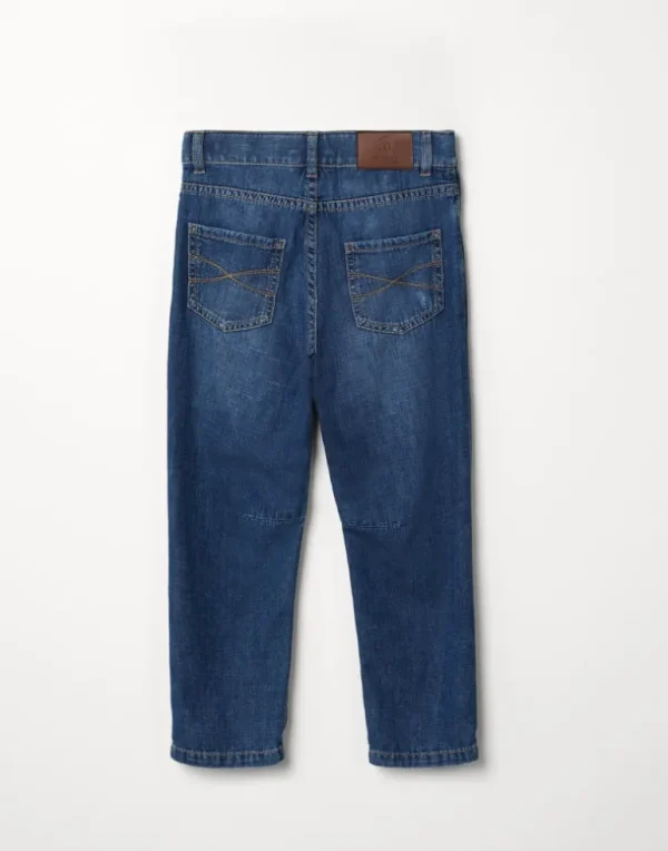 Lightweight denim five-pocket trousers with rip details