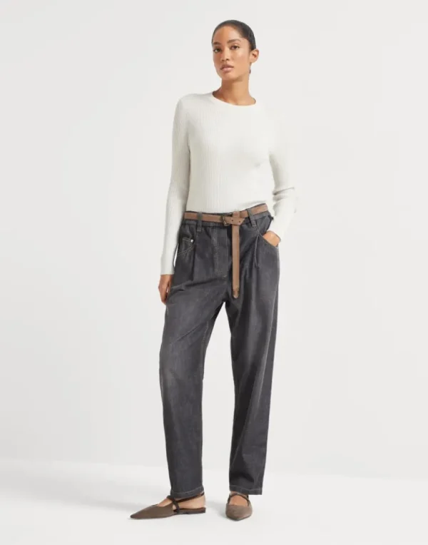 Lightweight denim five-pocket trousers