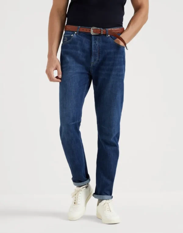 Lightweight denim leisure fit five-pocket trousers