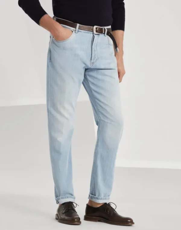 Lightweight denim leisure fit five-pocket trousers