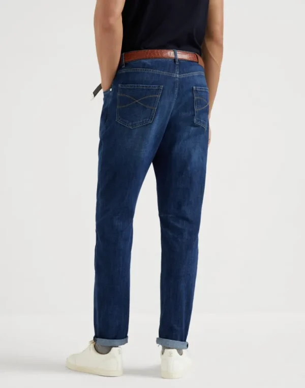 Lightweight denim leisure fit five-pocket trousers