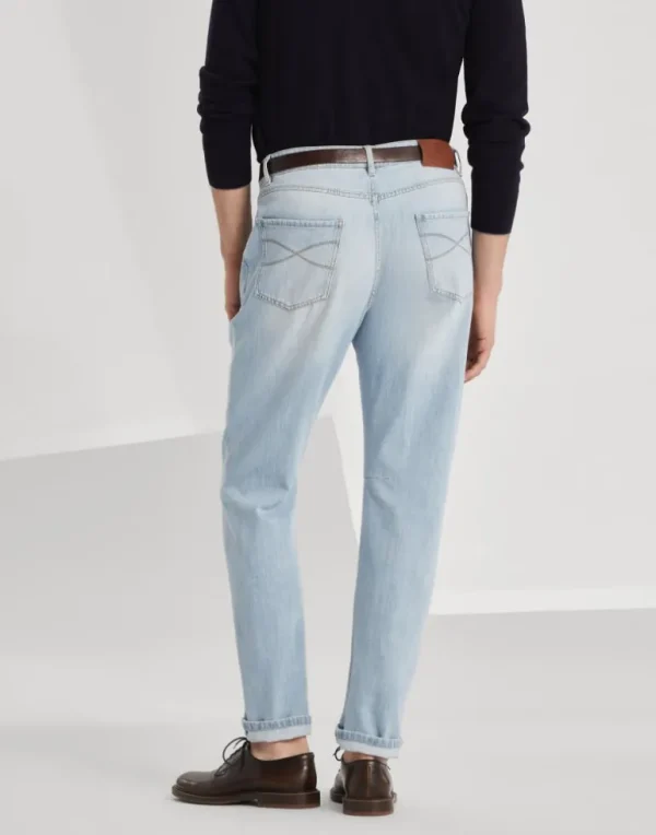 Lightweight denim leisure fit five-pocket trousers