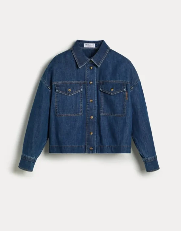 Lightweight denim shirt with monili