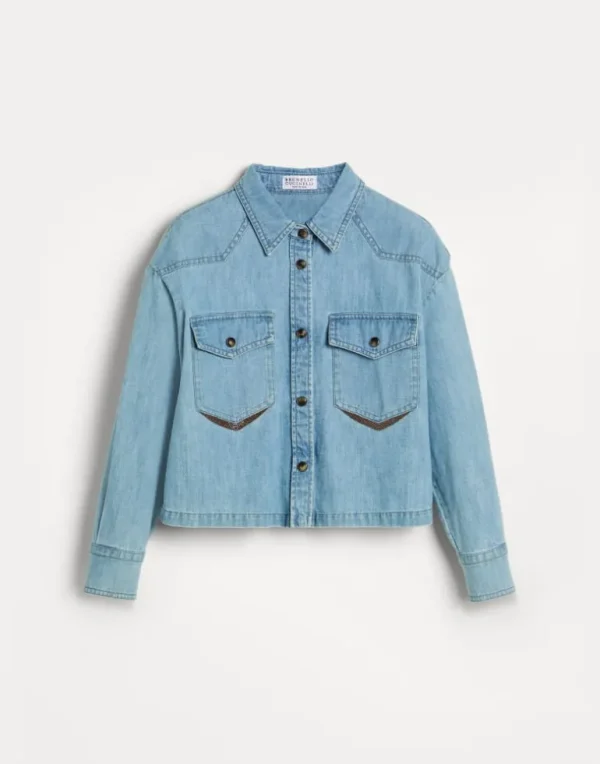 Lightweight denim shirt with monili