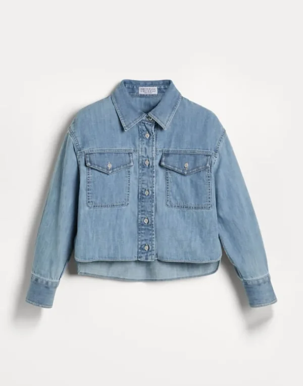 Lightweight denim shirt with monili